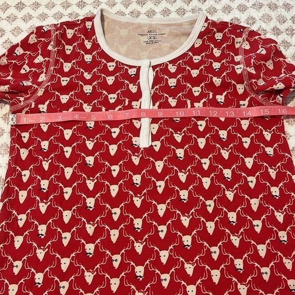 Roberta Roller Rabbit 100% Pima Cotton Red Mustache Deer Print Reindeer Top XS - Picture 8 of 9